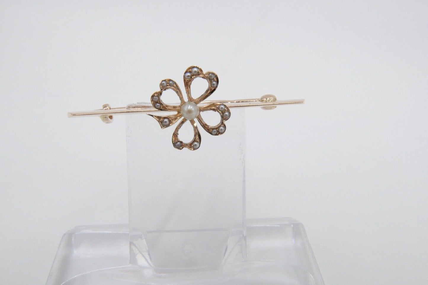 um 1900 antik Schleifen Kleeblatt Brosche Perlen Saatperlen VJB 585 14K Rotgold - Antikhandel-Stuttgart