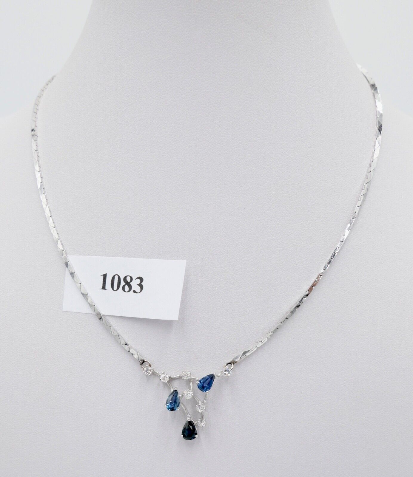 Collier Kette 42,5 cm Weißgold 585 14K Italien Gold Diamanten 0,48 Ct VS Saphire - Antikhandel-Stuttgart