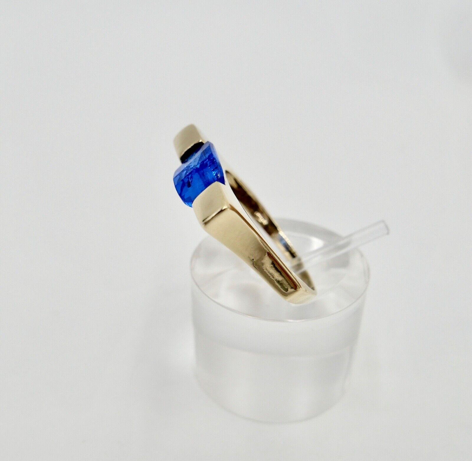 Gelb Gold Damen Ring Gr. 58 blauer Synthetisch Spinell 333 8K - Antikhandel-Stuttgart