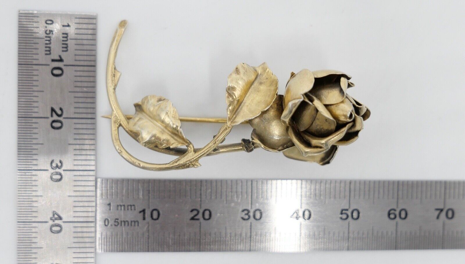 antike Brosche 40er Jahre Rosen Stabbrosche vergoldet Punze Ges. Gesch - Antikhandel-Stuttgart