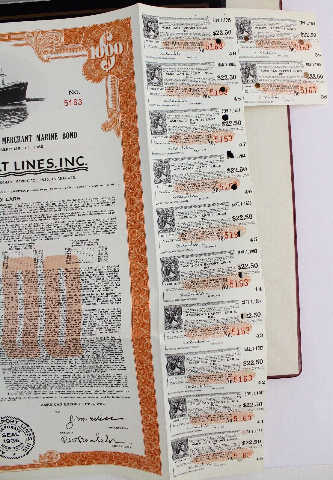 American Export Lines Inc 1961 alte USA Aktie Stock Certificate 1000 $ Dollar - Antikhandel-Stuttgart