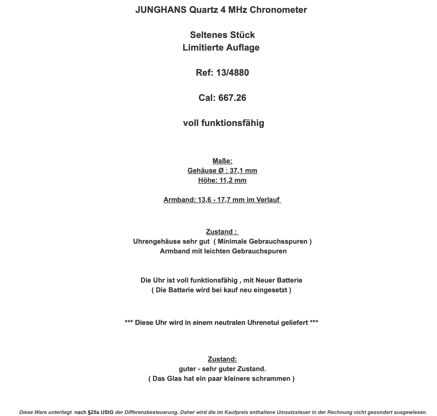 1970er JUNGHANS Quartz 4 MHz Chronometer Ref. 13/4880 Seltenes Stück Cal. 667.26 - Antikhandel-Stuttgart