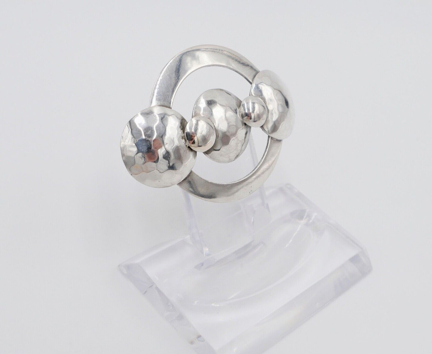 50er Jahre Silber Brosche 835 S gehämmert 47 mm - Antikhandel-Stuttgart