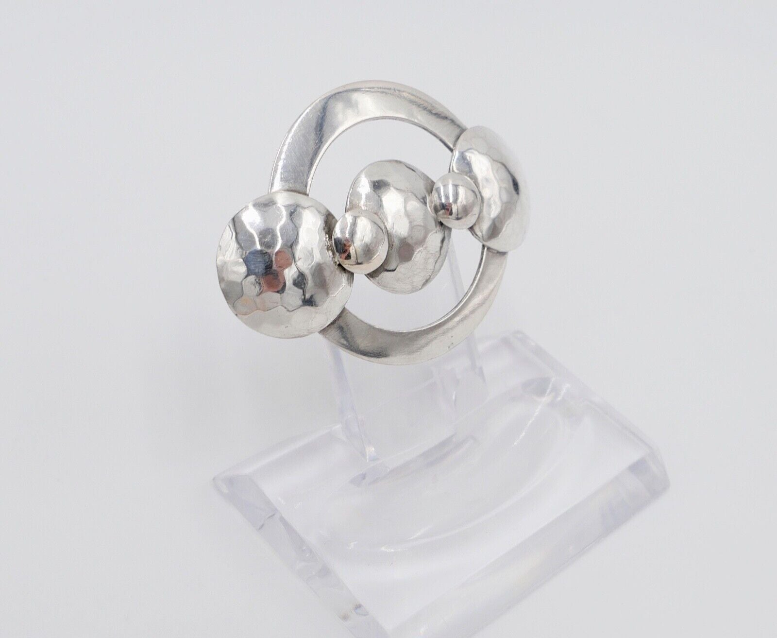 50er Jahre Silber Brosche 835 S gehämmert 47 mm - Antikhandel-Stuttgart