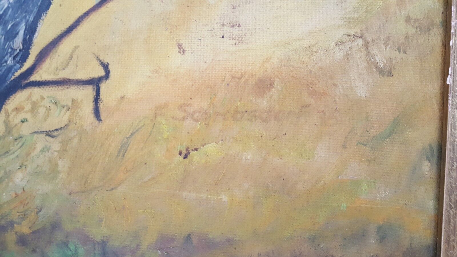 Ölgemälde 91x71 cm signiert Landschaft BACH BÄUME FELD 1976 - Antikhandel-Stuttgart