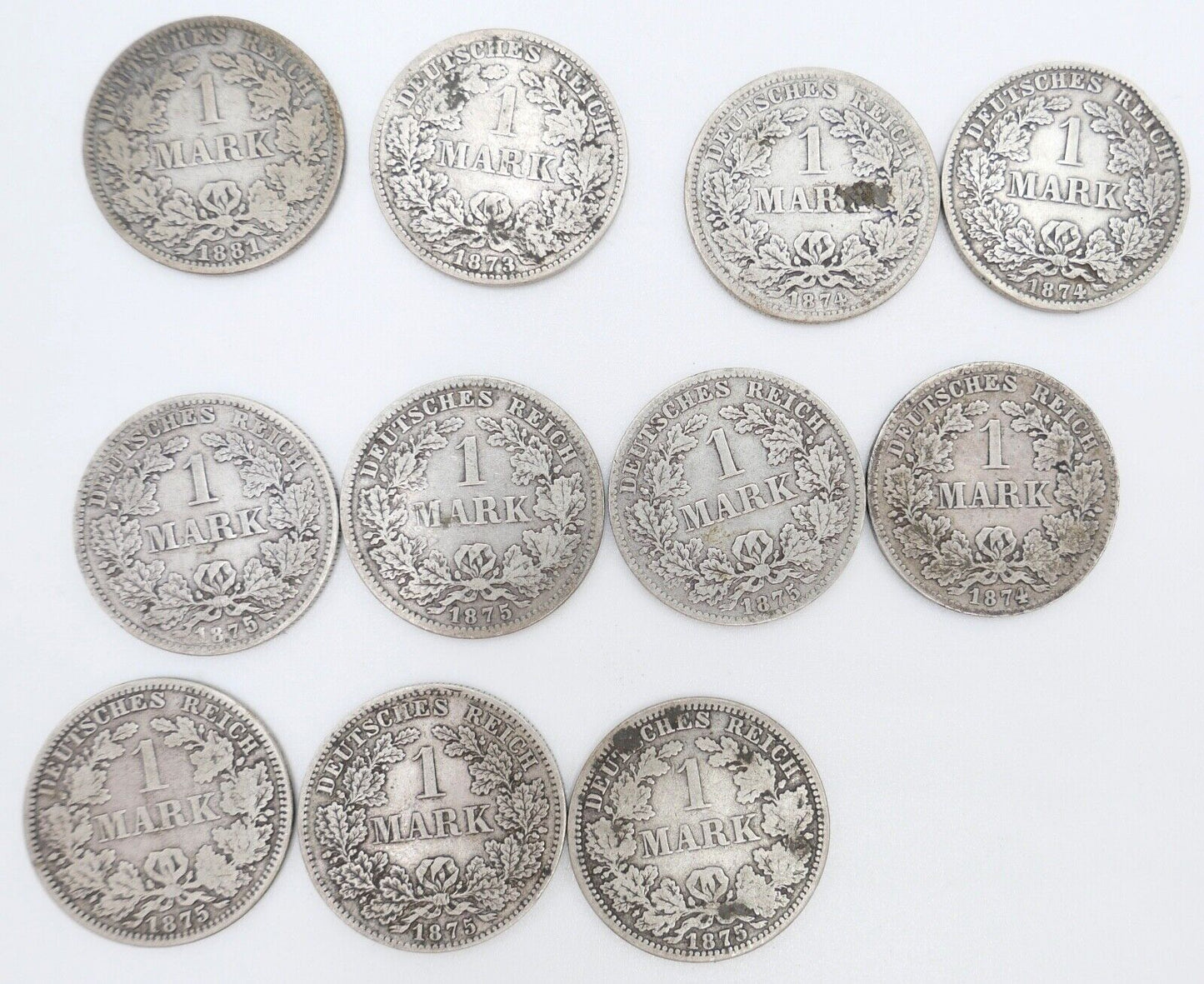 11x 1 Mark Deutsches Reich Jäger J.9 A B D F G 1873 / 1874 / 1875 / 1881 - Antikhandel-Stuttgart