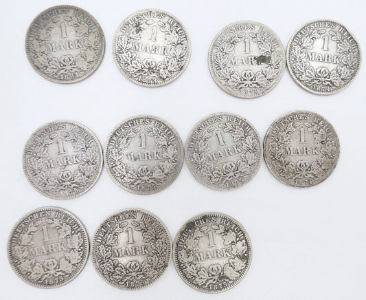 11x 1 Mark Deutsches Reich Jäger J.9 A B D F G 1873 / 1874 / 1875 / 1881 - Antikhandel-Stuttgart