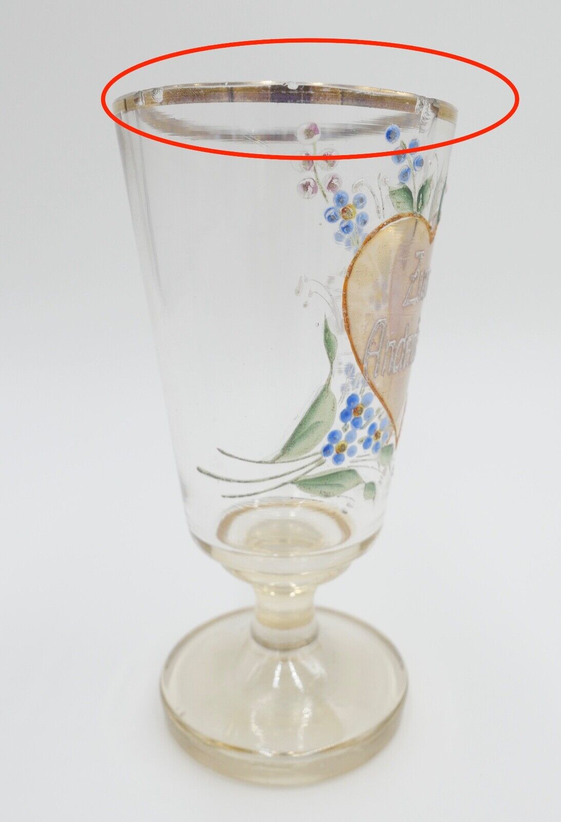 antik Glas / Becher handbemalt zum Andenken 15 cm hoch Gedenkglas - Antikhandel-Stuttgart