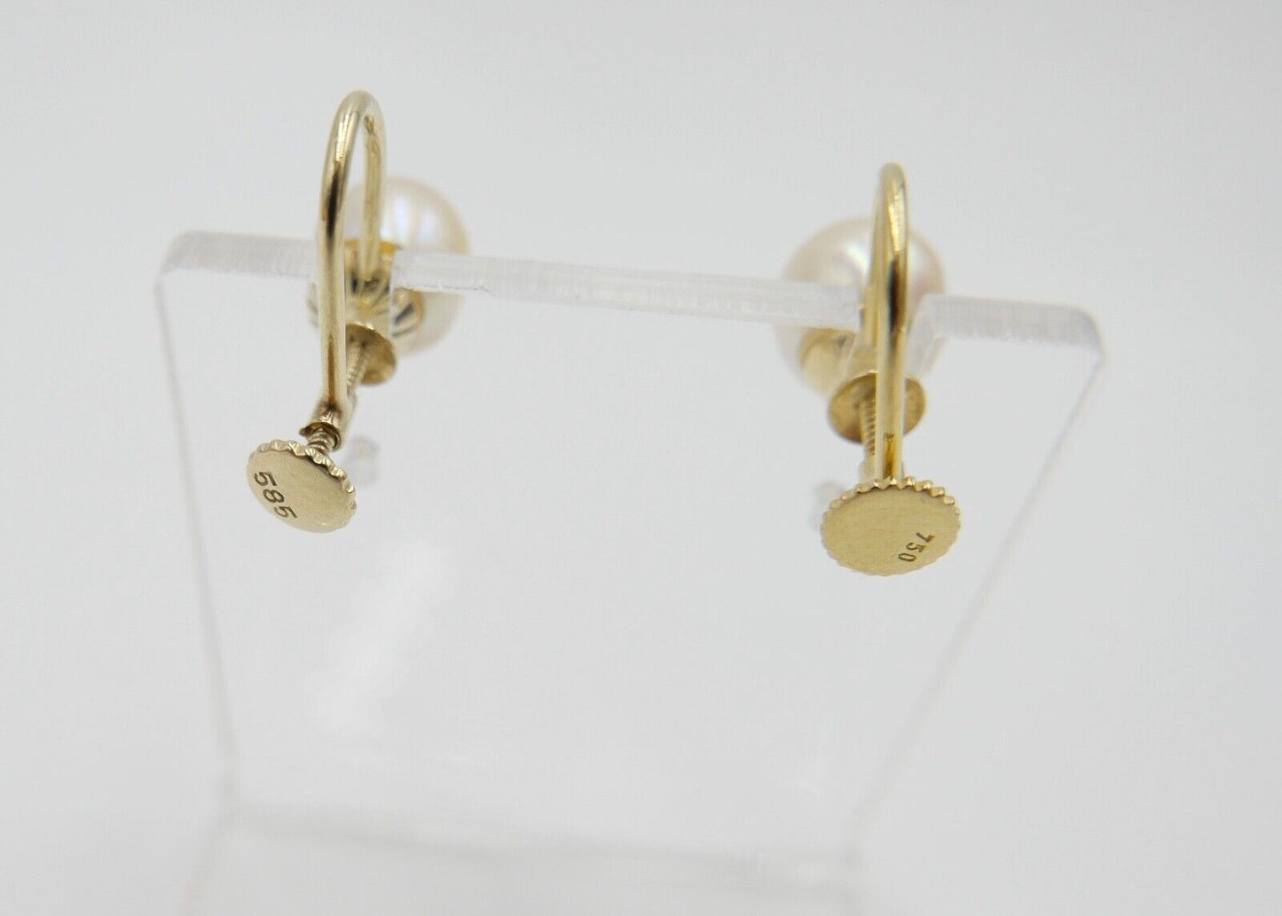 1980er Gelbgold Perlen Ohrringe Ohrstecker 750 585 Schraubverschluss Ø 7,5 mm - Antikhandel-Stuttgart