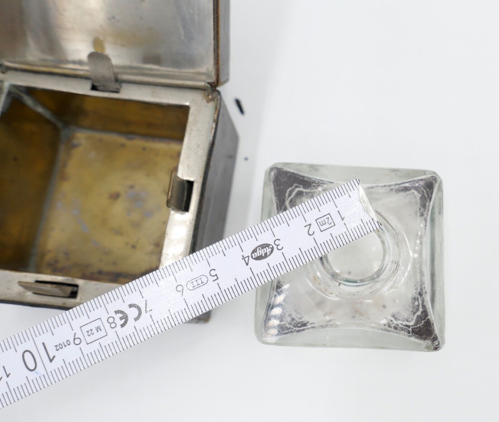 30er 40er Jahre Reise Tintenfass Glas Schreibtischgarnitur - Antikhandel-Stuttgart