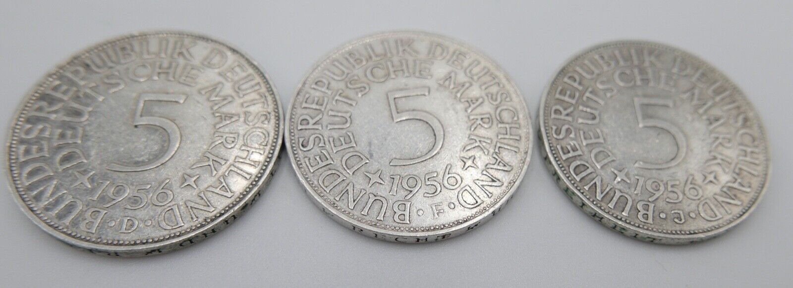 3x 5 DM 1956 J.387 Silbermünzen Silberadler Heiermann D F J - Antikhandel-Stuttgart