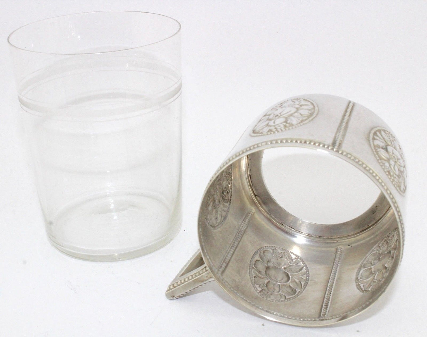 Antiker Jugendstil Teeglashalter mit Glaseinsatz Perlrand WMF um 1900 versilbert - Antikhandel-Stuttgart