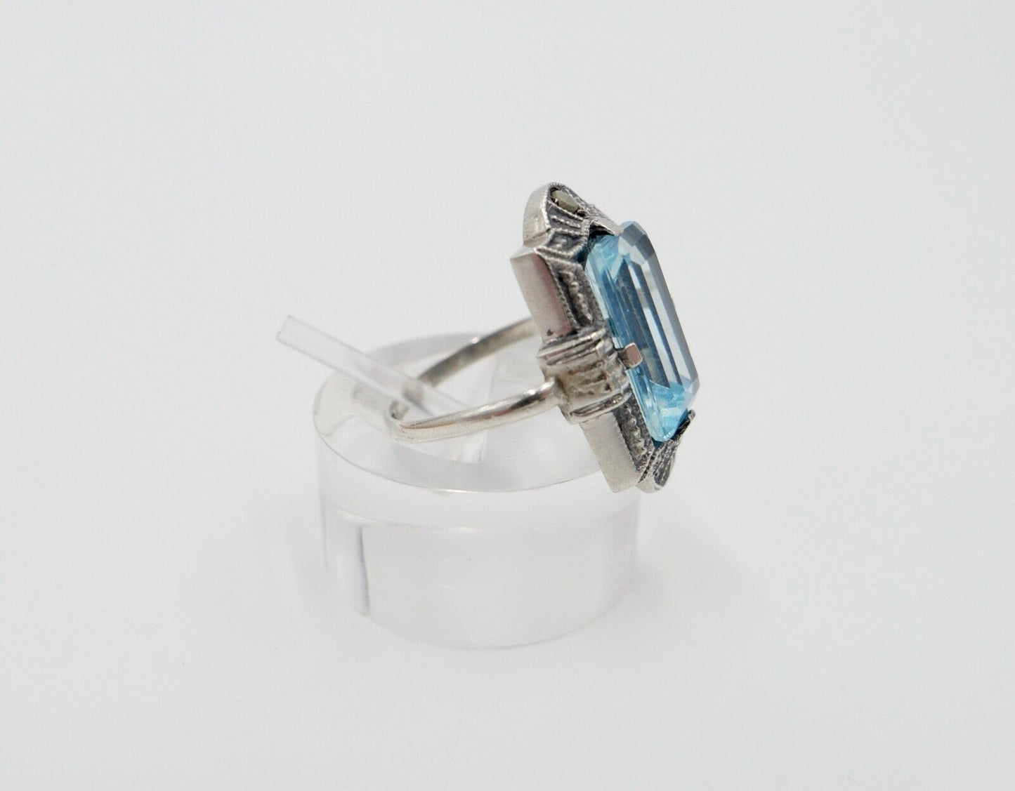 ART DECO Damenring Ring Silber 830 Gr. 53 mit Markasit blauer Glasstein - Antikhandel-Stuttgart