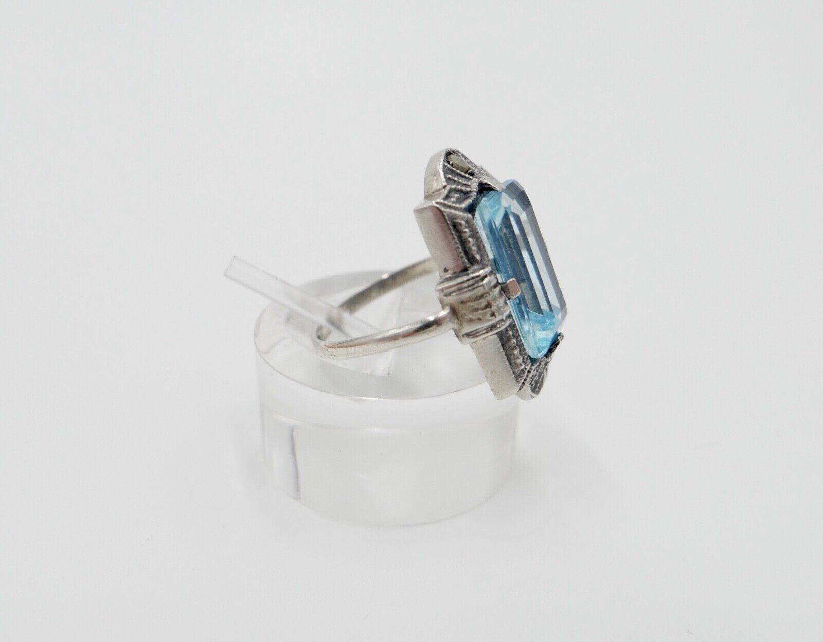 ART DECO Damenring Ring Silber 830 Gr. 53 mit Markasit blauer Glasstein - Antikhandel-Stuttgart