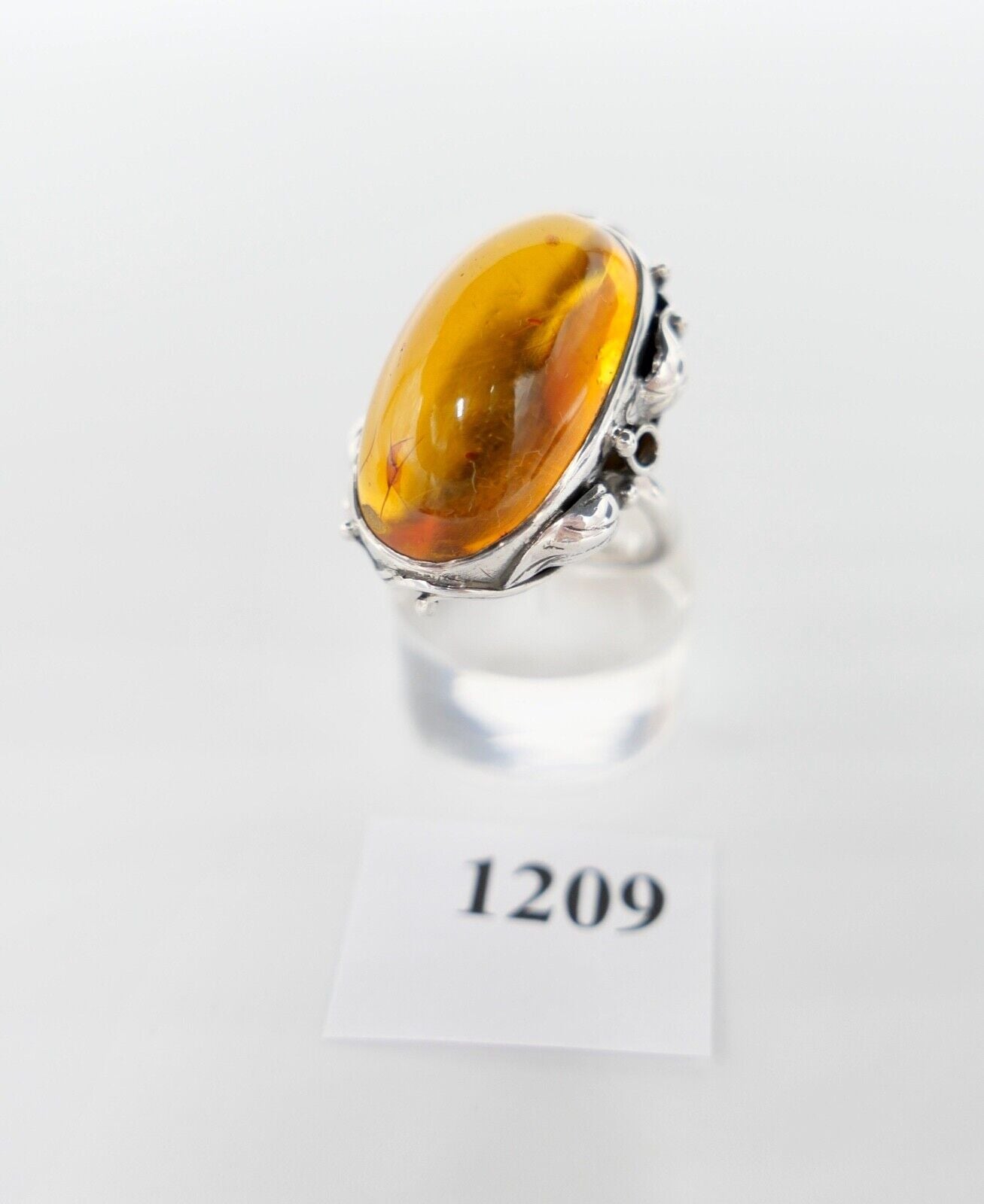 Bernstein H.W. Designer Ring floral Gr. 56 Silber 925 - Antikhandel-Stuttgart