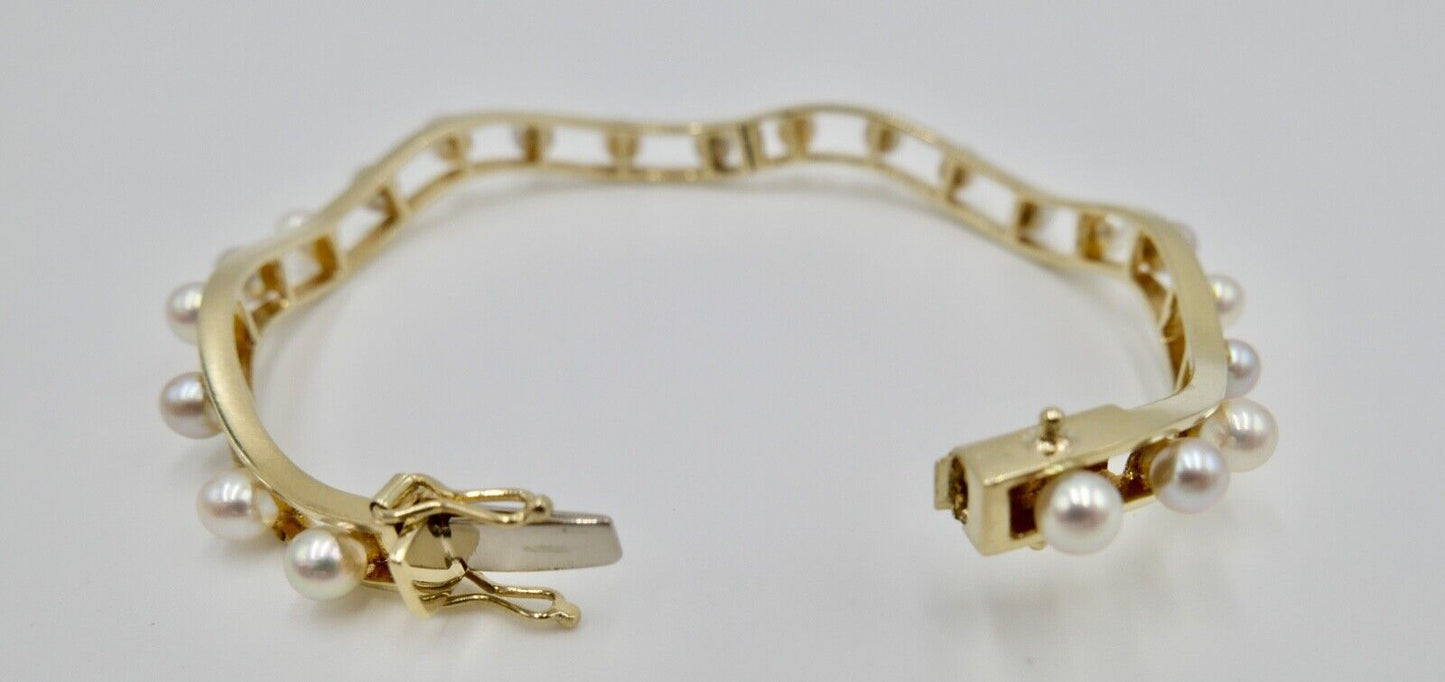 Massives Perlen Gold Armband Armreif 585 / 14K Gelbgold EG GE Gottlieb Ebinger - Antikhandel-Stuttgart