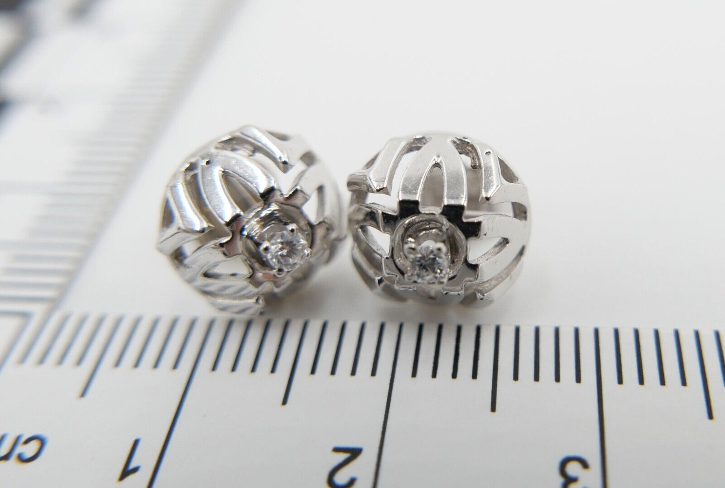 1970er Solitär Brillant Ohrringe Ohrstecker Weißgold 585 14K 0,06Ct - Antikhandel-Stuttgart