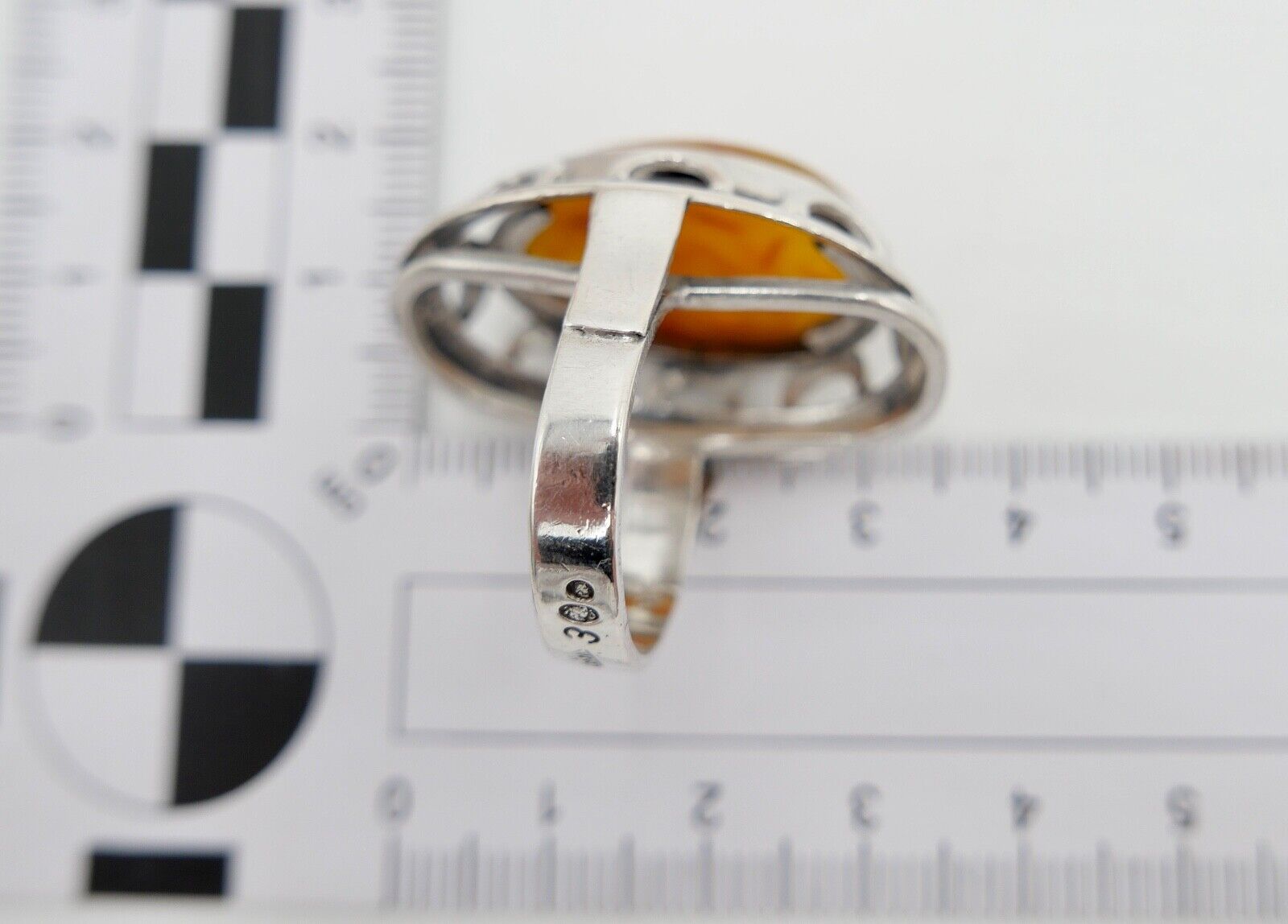 Großer auffälliger Bernstein Designer 835 Silber Ring Gr. 58 WWB 3 Frauenkopf - Antikhandel-Stuttgart