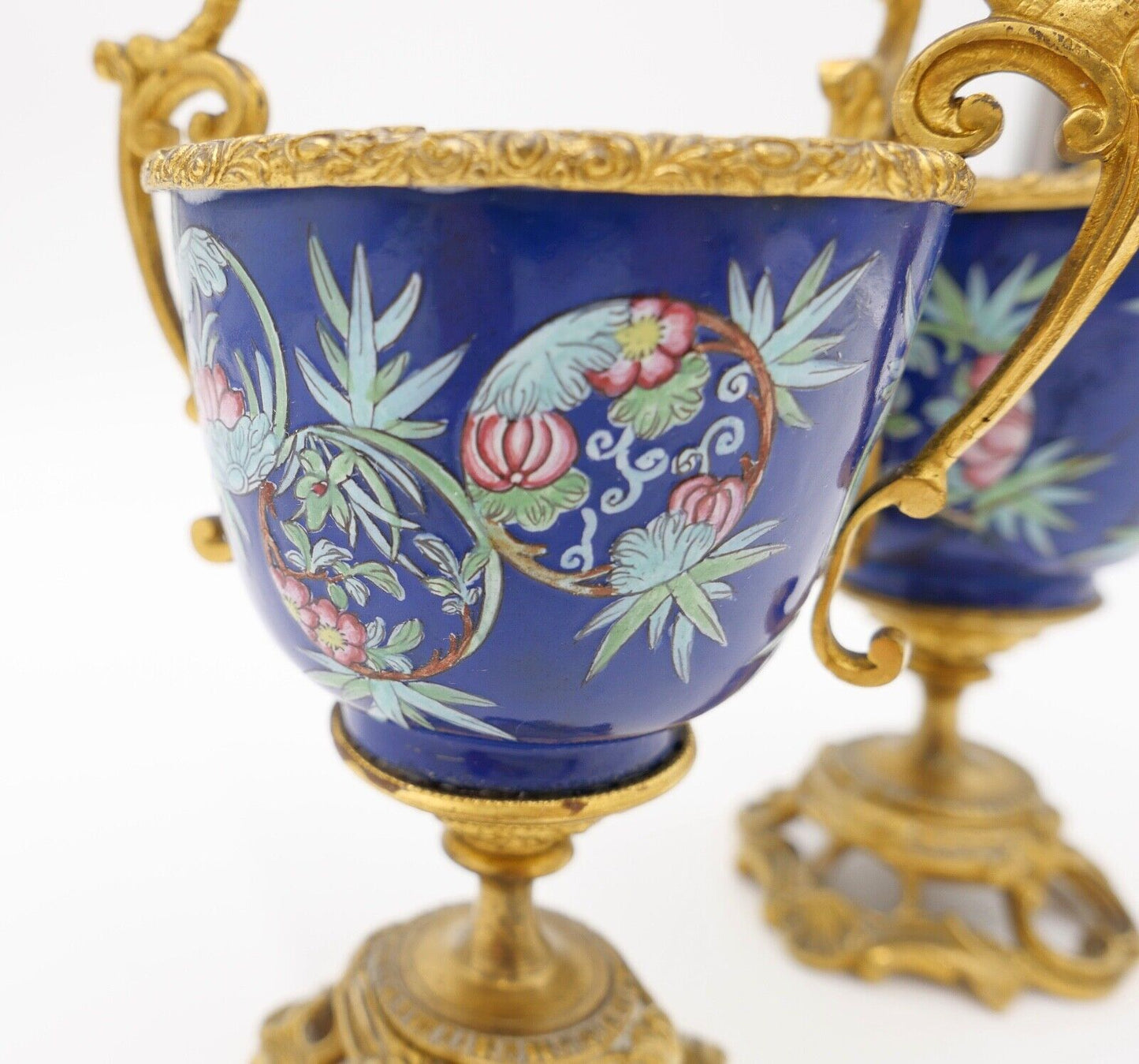 antik Mitte 19. Jhd 2x Kelch Becher Pokal feuervergoldet handbemalt Krakelee - Antikhandel-Stuttgart