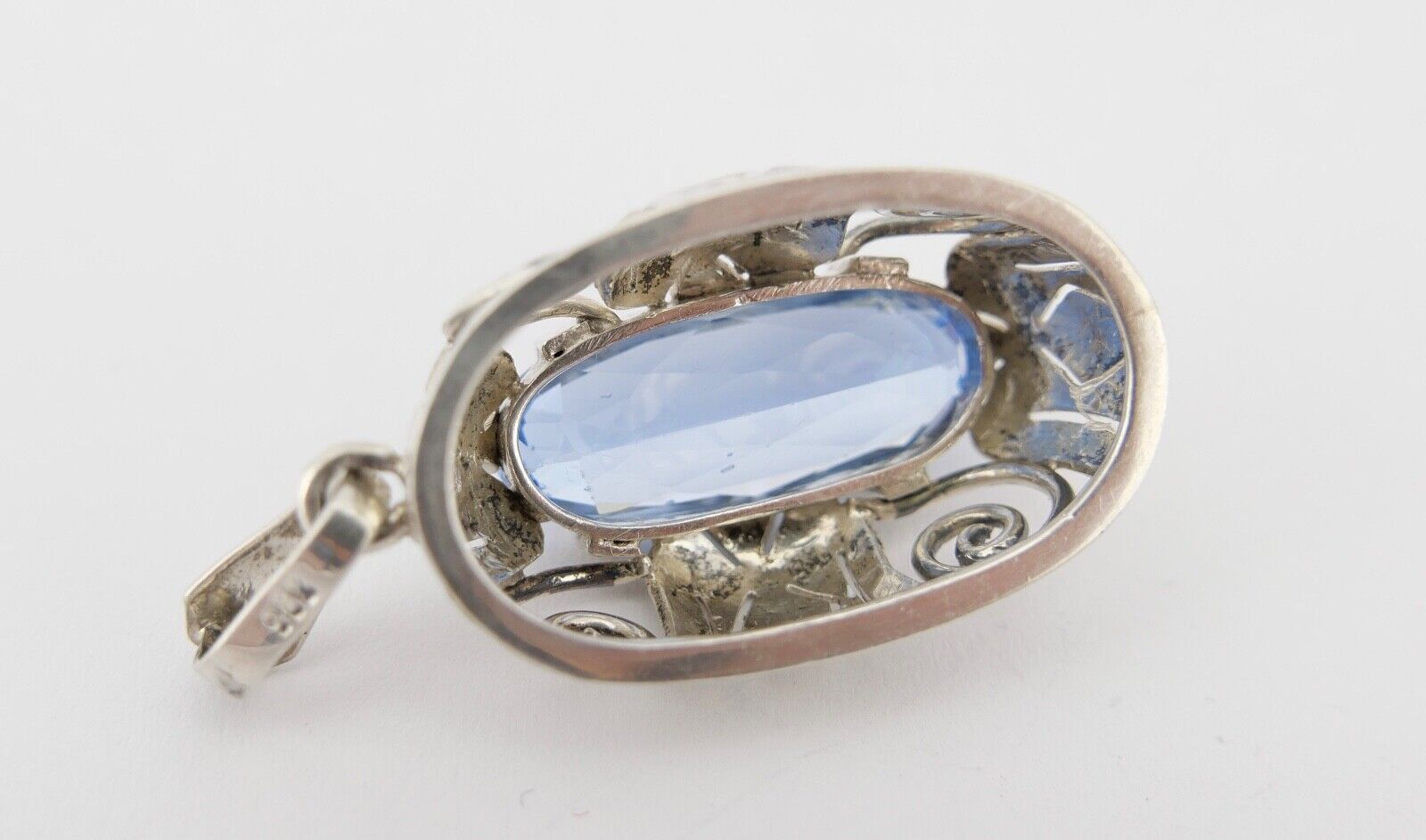 Schön Art Deco 835 Silber Anhänger Synthetisch Spinell Ø 4,2 cm pendant um 1930 - Antikhandel-Stuttgart