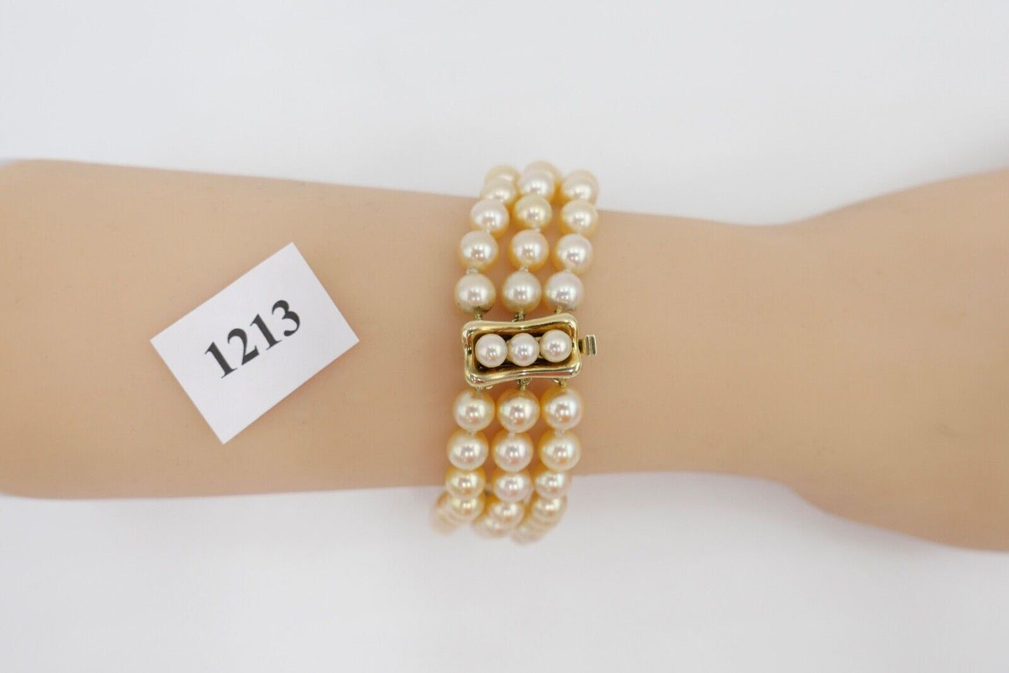 dreireihiges Perlenarmband 40,8 g Zuchtperlen 21 cm Gold 585 / 14K pearl Ø 7 mm - Antikhandel-Stuttgart