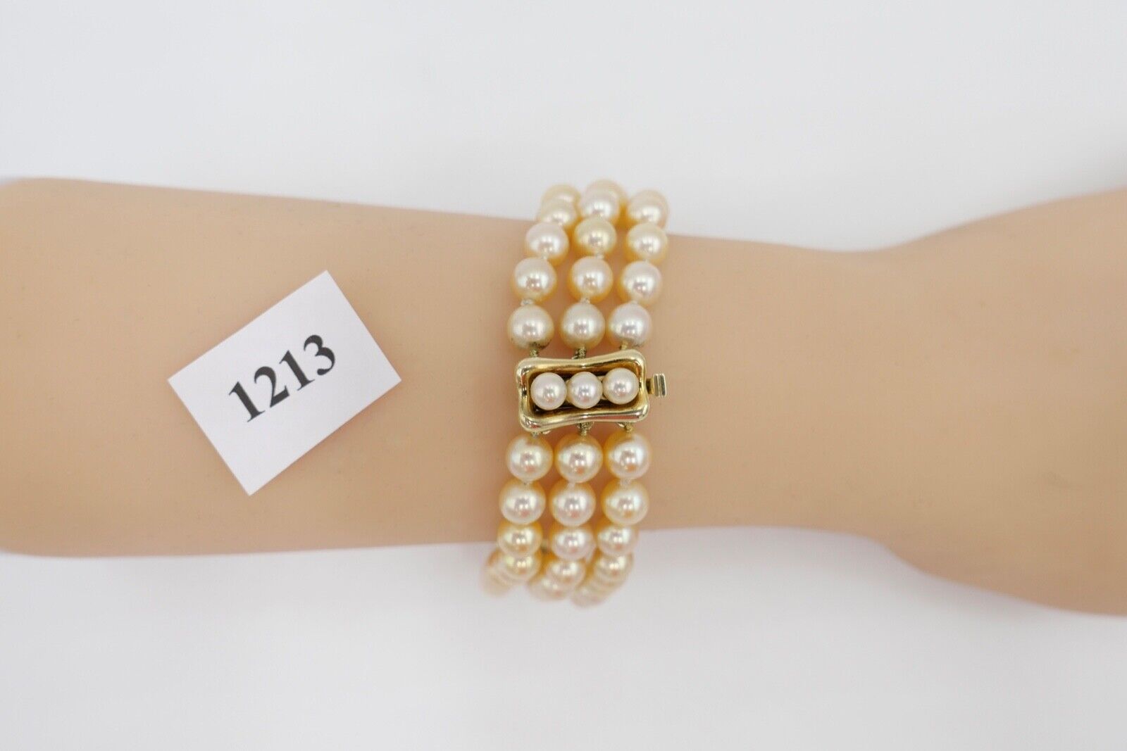 dreireihiges Perlenarmband 40,8 g Zuchtperlen 21 cm Gold 585 / 14K pearl Ø 7 mm - Antikhandel-Stuttgart