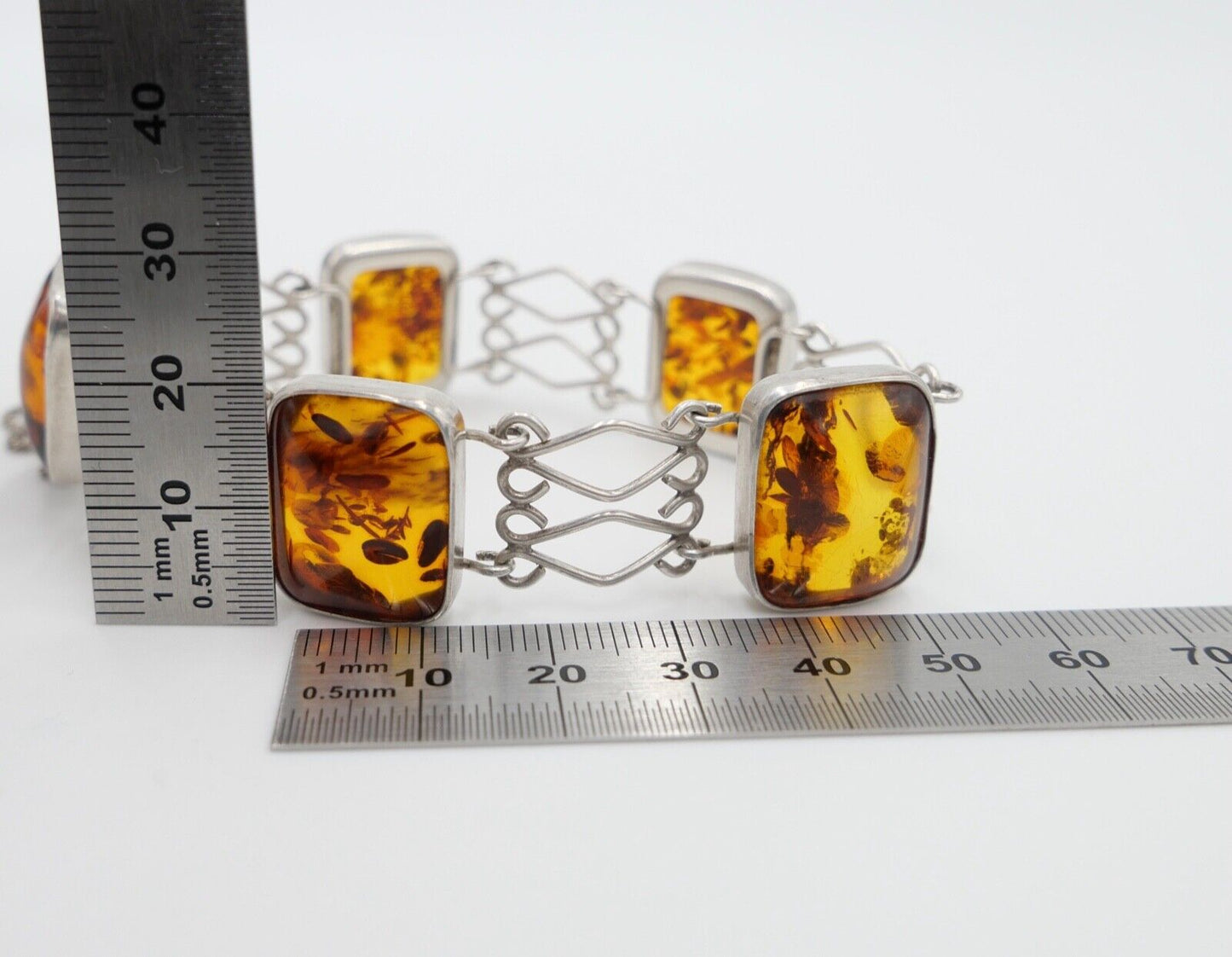 Art Deco FISCHLAND Bernstein Armband 22,4 gr silber 835 Amber vintage - Antikhandel-Stuttgart