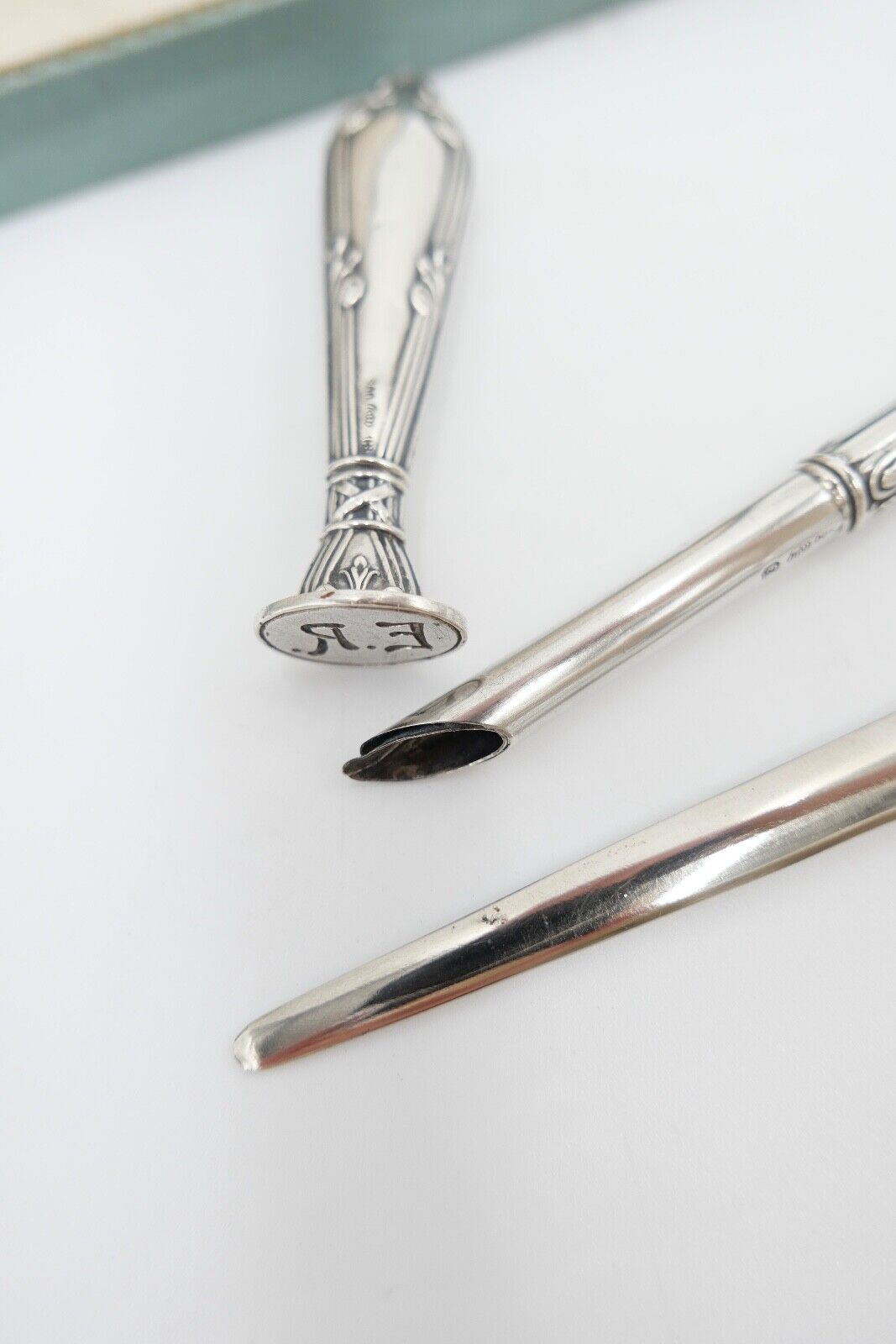 JUGENDSTIL Schreibset um 1900 Set 3 teilig Silber 800 HB Hermann Bauer Etui - Antikhandel-Stuttgart
