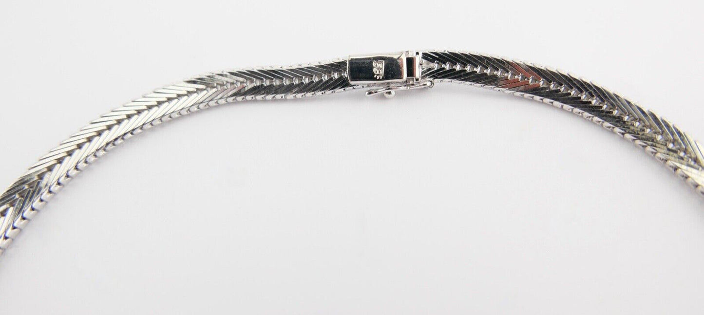 Massives Weißgold Brillant & Saphir Collier 585 14K Klassiker 1970er Jahre 45 cm - Antikhandel-Stuttgart