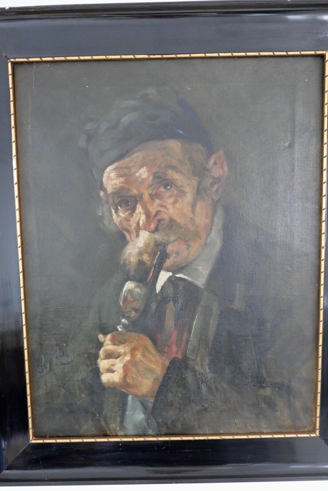 68,5 x 56 cm DUBOIS Gemälde um 1910 Öl auf Leinwand " Pfeifenraucher " - Antikhandel-Stuttgart