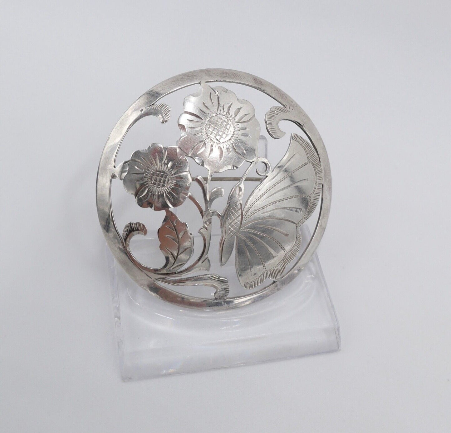 20er J. große floral Brosche KF Friedrich Knödler Schw. Gmünd 835 Silber Ø54 mm - Antikhandel-Stuttgart