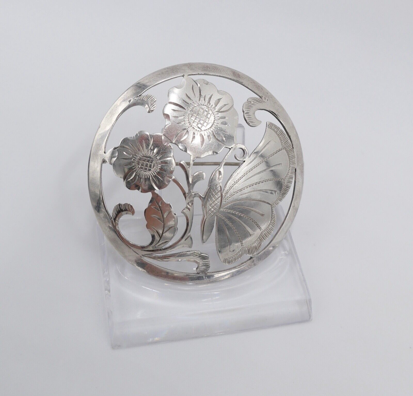 20er J. große floral Brosche KF Friedrich Knödler Schw. Gmünd 835 Silber Ø54 mm - Antikhandel-Stuttgart