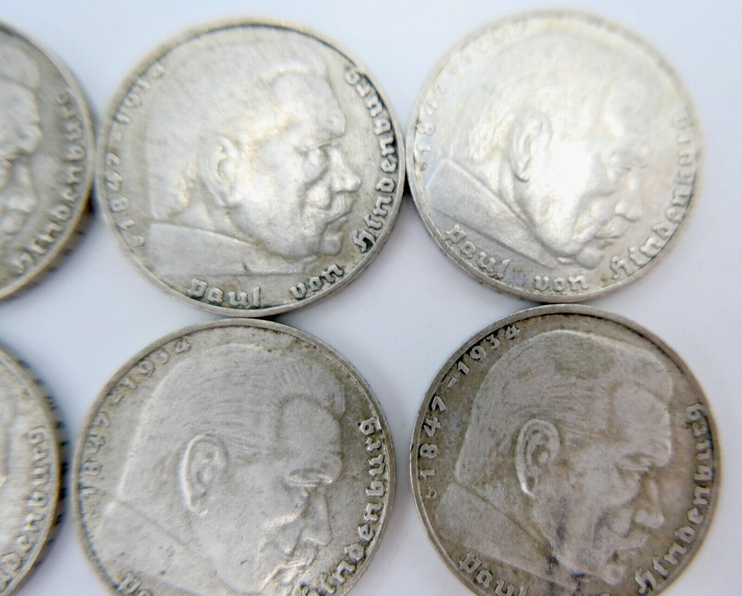 6x 2 Reichsmark 625 Silbermünzen 1936 Jäger J. 366 Hindenburg - Antikhandel-Stuttgart
