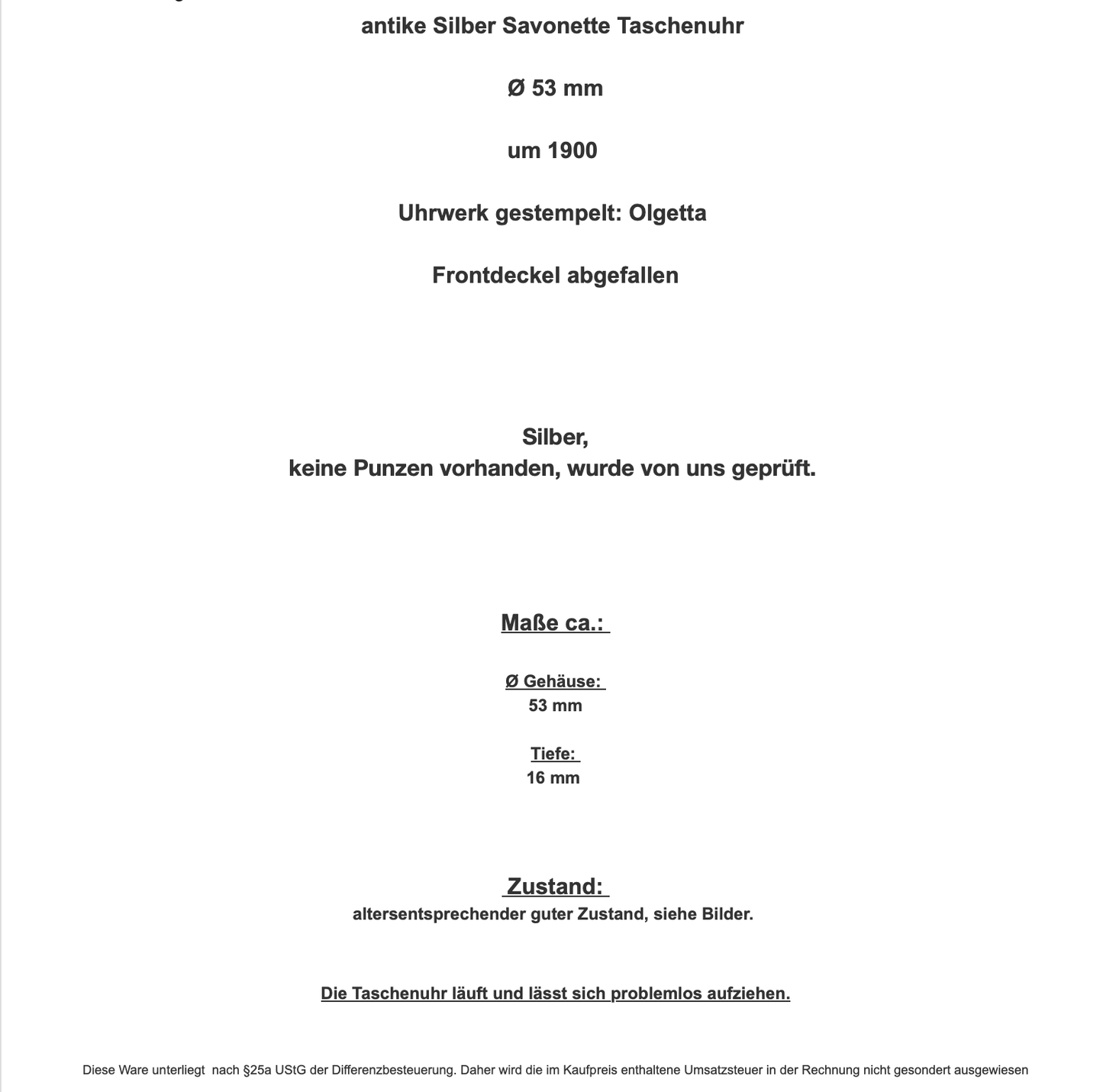 große antike Silber Savonette Taschenuhr Ø 53 mm um 1900 Olgetta funktionsfähig - Antikhandel-Stuttgart