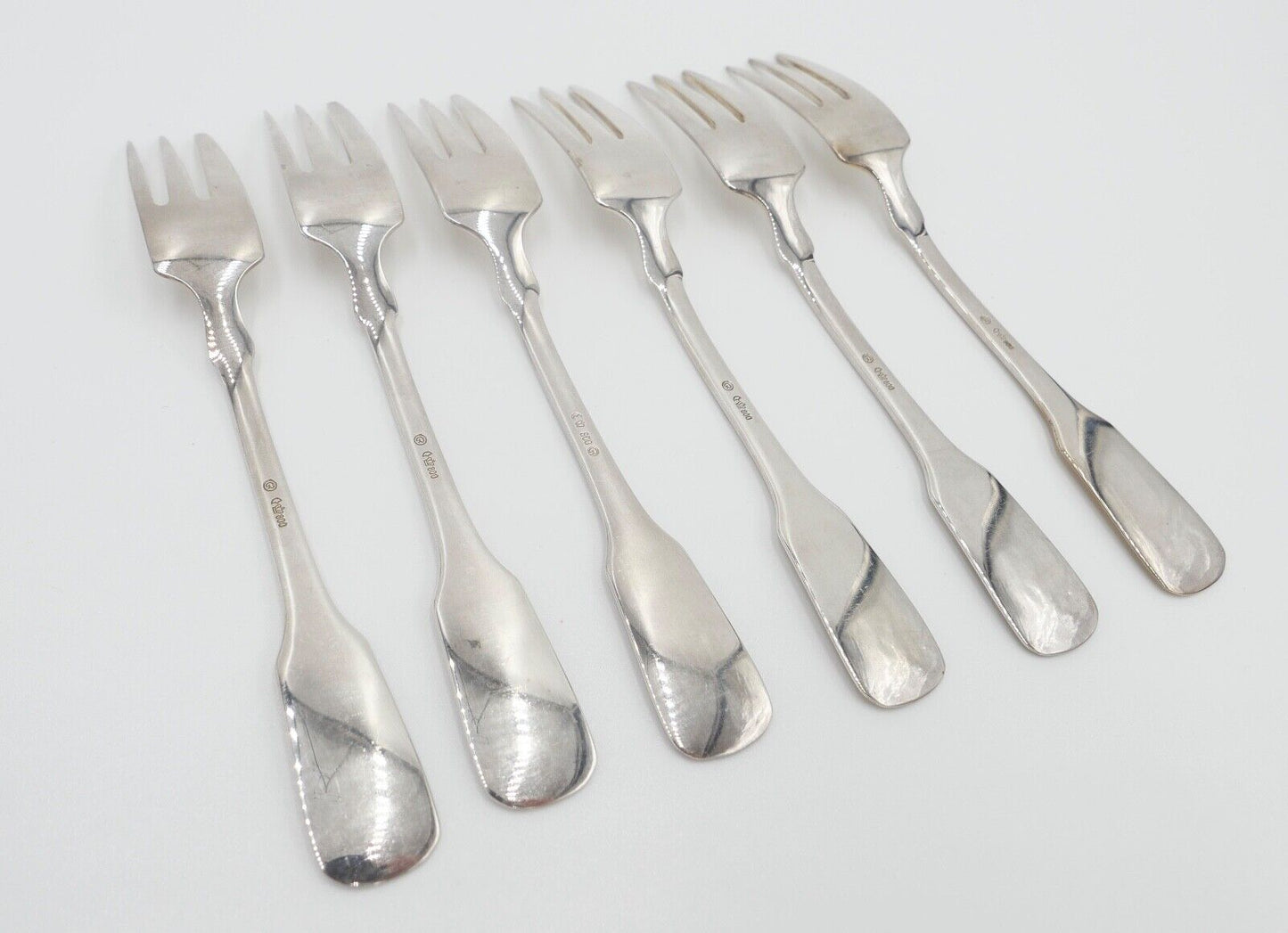 800 Silber Besteck 6 tlg. Kuchengabel Gebrüder Reiner Spatenmuster Monogramm JM - Antikhandel-Stuttgart