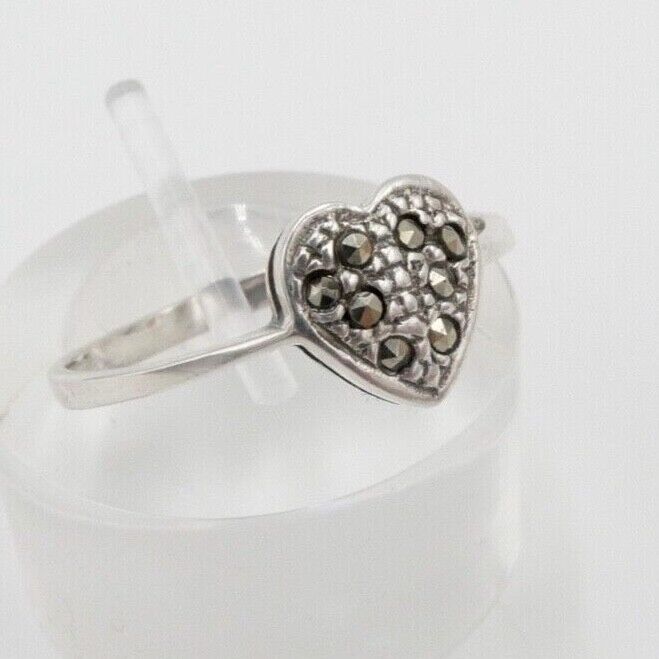 80er Jahre filigraner Markasit Silberring Herz Gr. 57 vintage - Antikhandel-Stuttgart