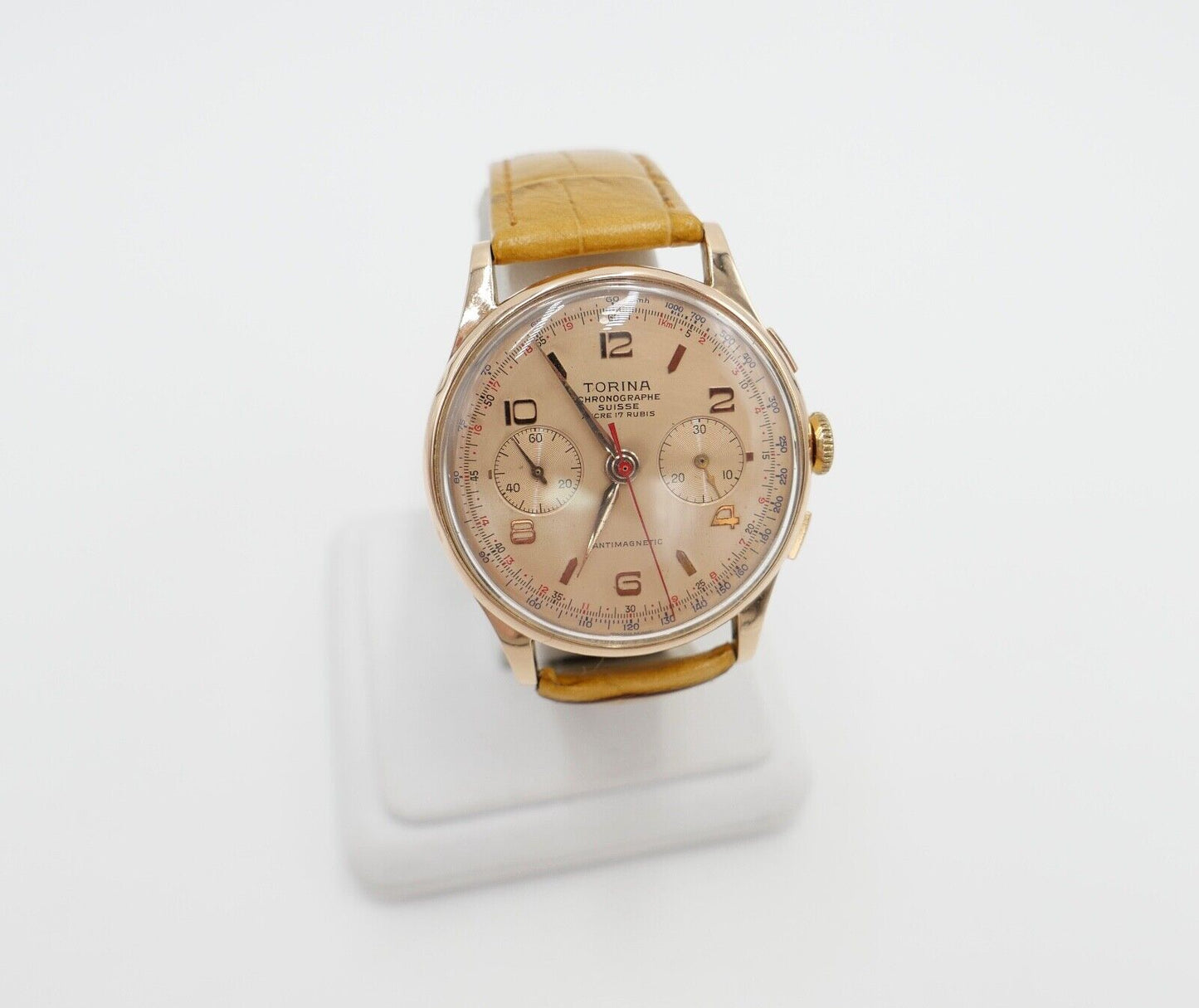 Torina Chronograph 1950er 750 18K Gold Landeron L.248 Herren Armbanduhr Ø 37,5mm - Antikhandel-Stuttgart