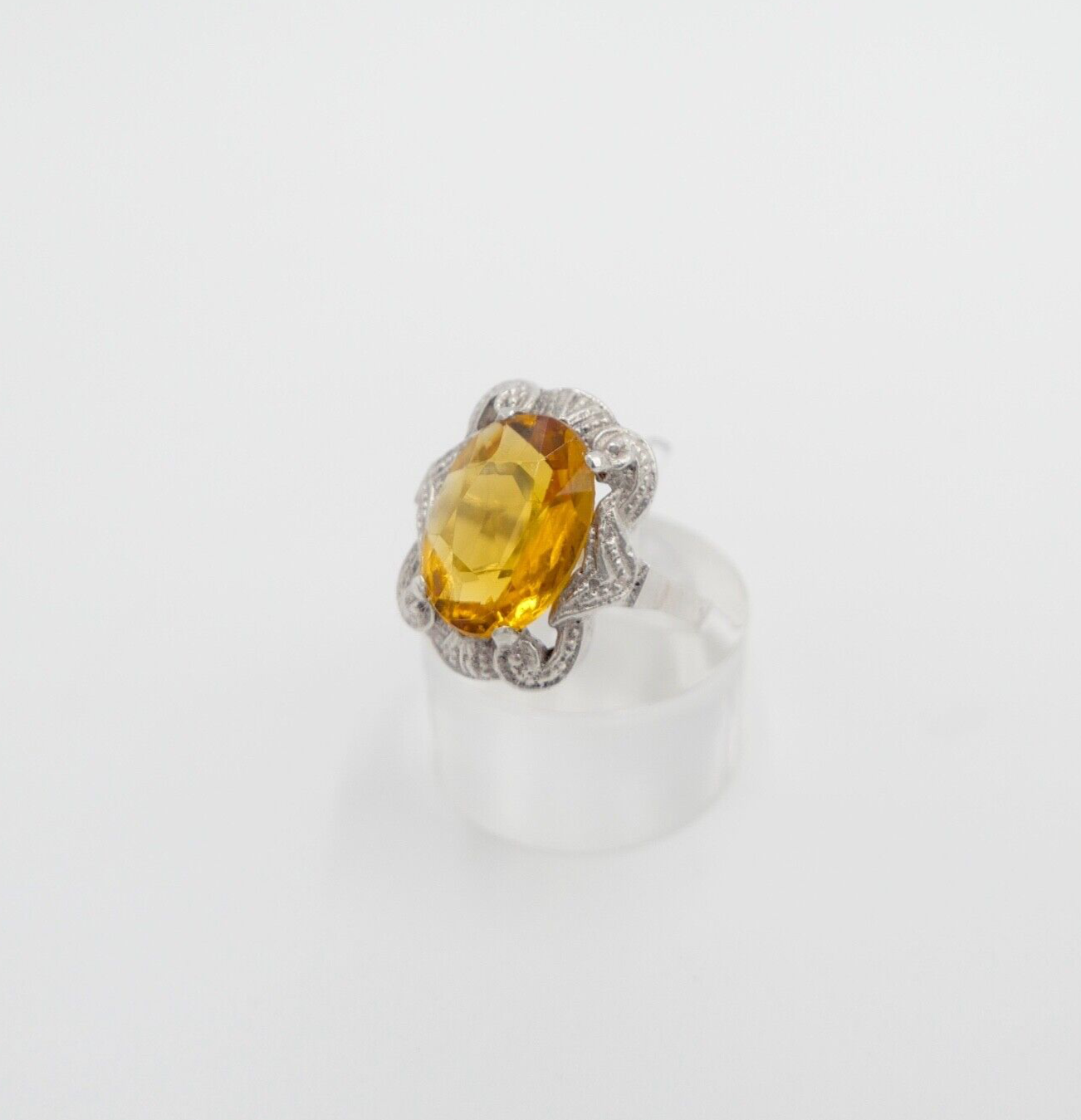 50er Jahre Damenring 835 Silber Gr. 58 Glasstein Orange - Antikhandel-Stuttgart