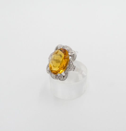 50er Jahre Damenring 835 Silber Gr. 58 Glasstein Orange - Antikhandel-Stuttgart