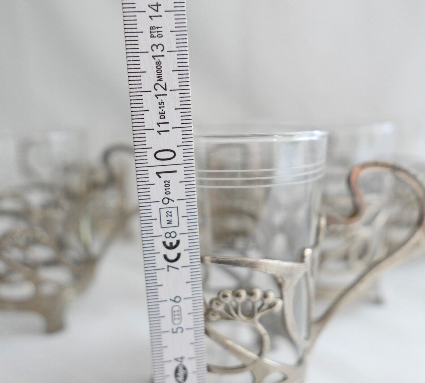 Set 6x Jugendstil Teeglashalter versilbert mit Schott Mainz JENAer Glas um 1900 - Antikhandel-Stuttgart