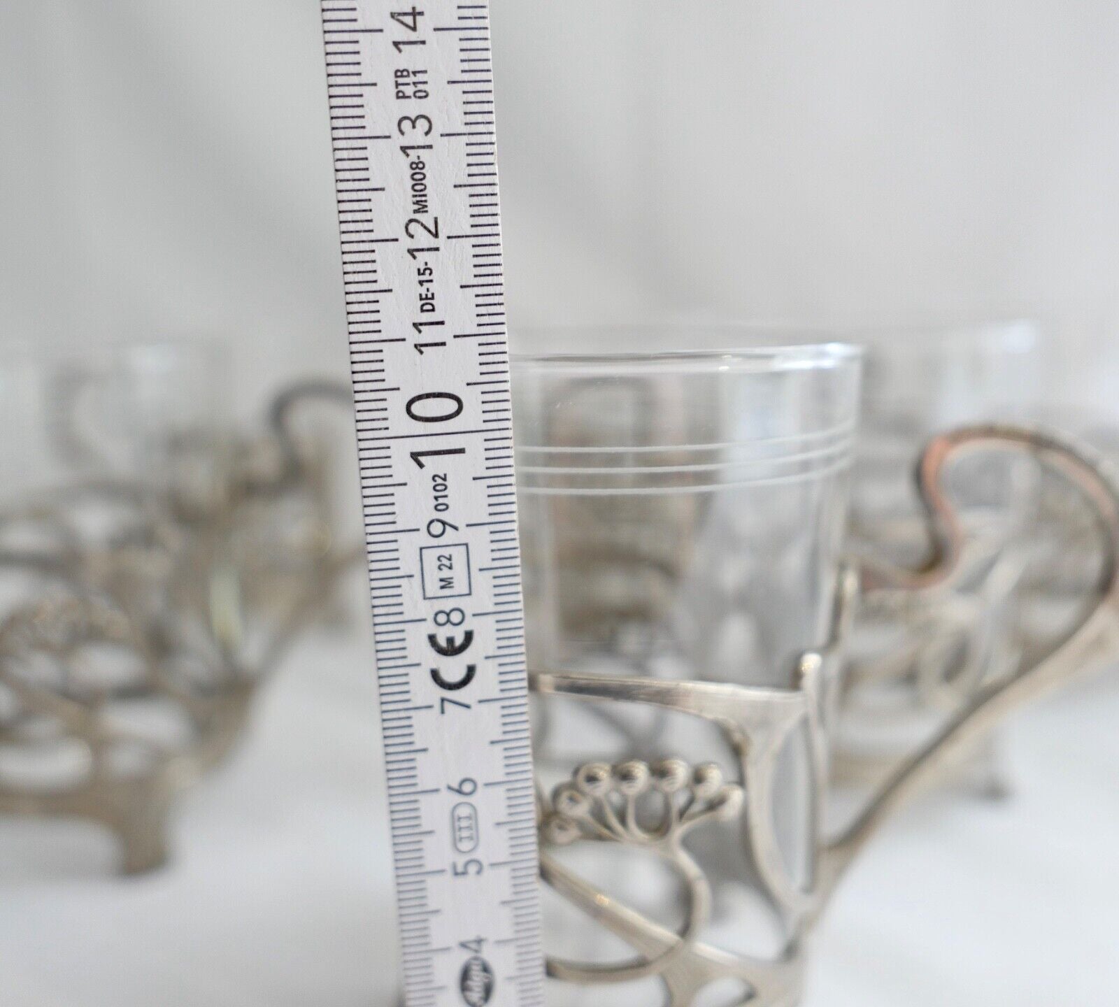 Set 6x Jugendstil Teeglashalter versilbert mit Schott Mainz JENAer Glas um 1900 - Antikhandel-Stuttgart