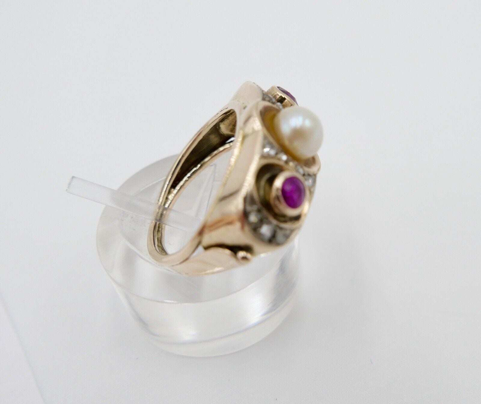 1930er Jahre Diamant Perlen Rubin Damen Gelbgold Ring 585 14K Gr.55 - Antikhandel-Stuttgart