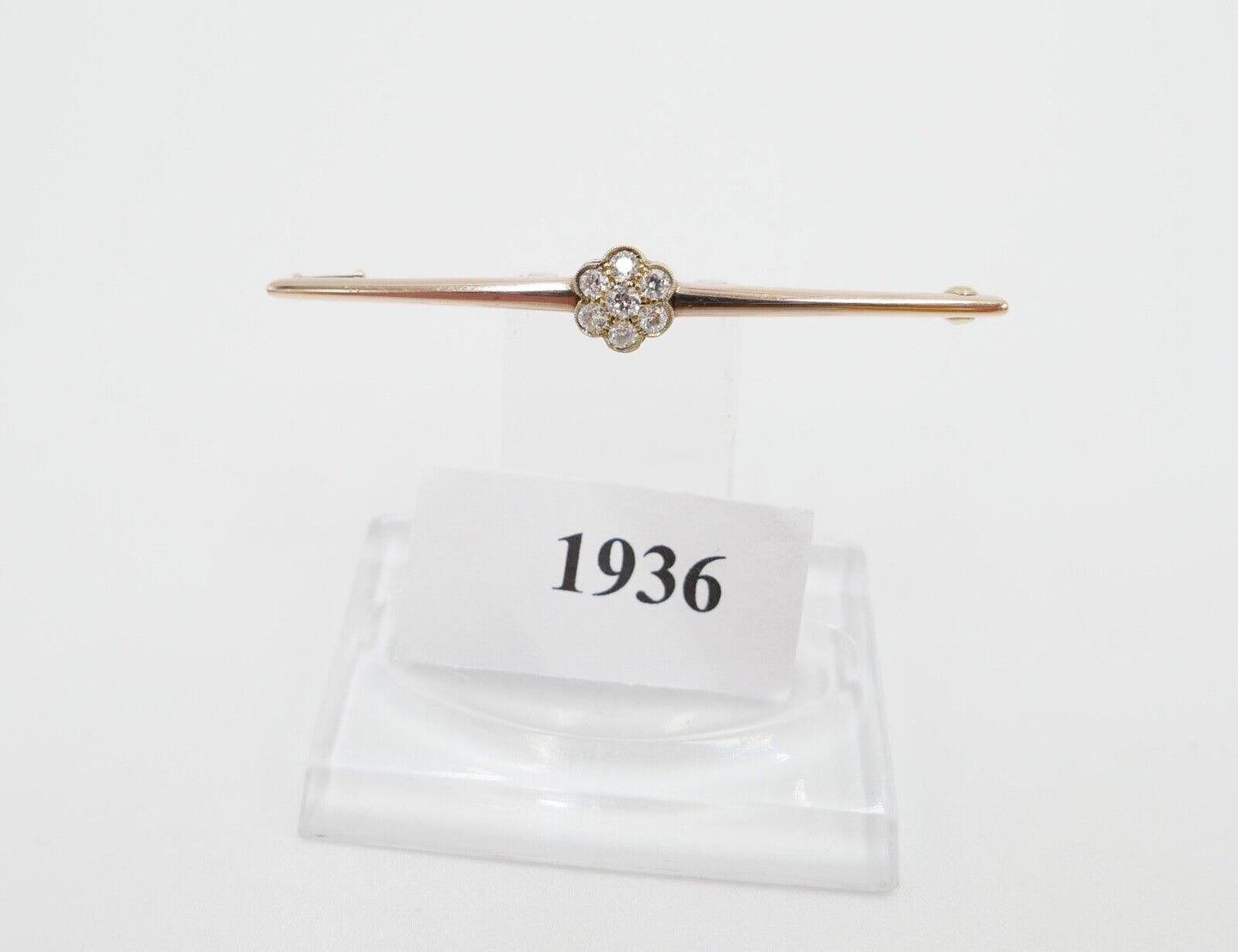 30er Jahre Brosche Bajonettverschluß 62mm 585 Rotgold Übergangsschliff Diamant - Antikhandel-Stuttgart