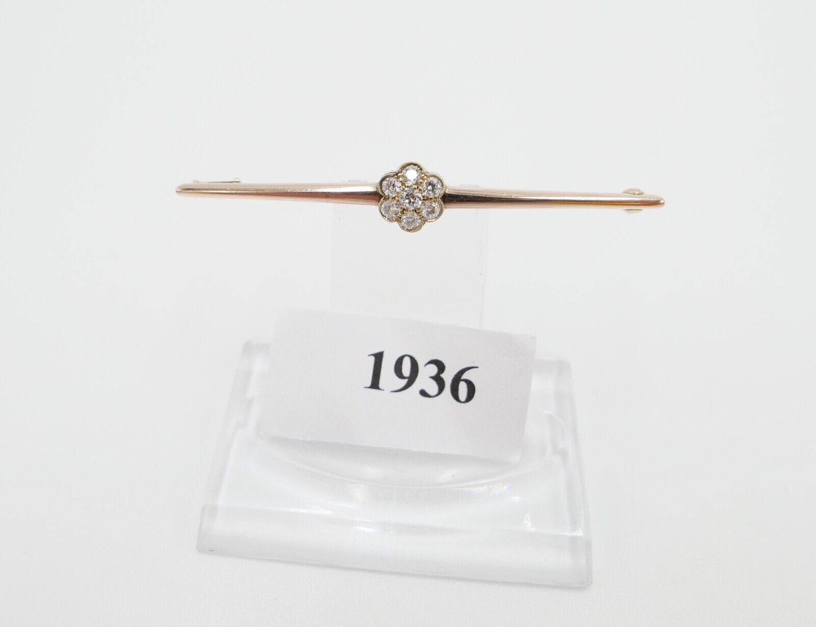 30er Jahre Brosche Bajonettverschluß 62mm 585 Rotgold Übergangsschliff Diamant - Antikhandel-Stuttgart