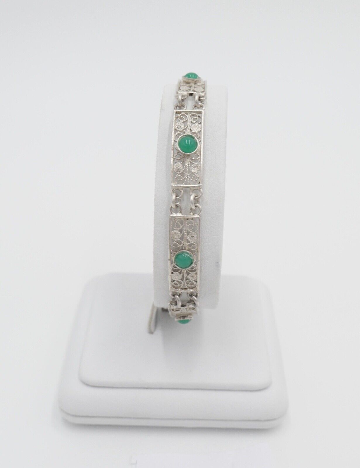 filigranes 60er Jahre 800 Silber Armband mit Chrysopras - Antikhandel-Stuttgart