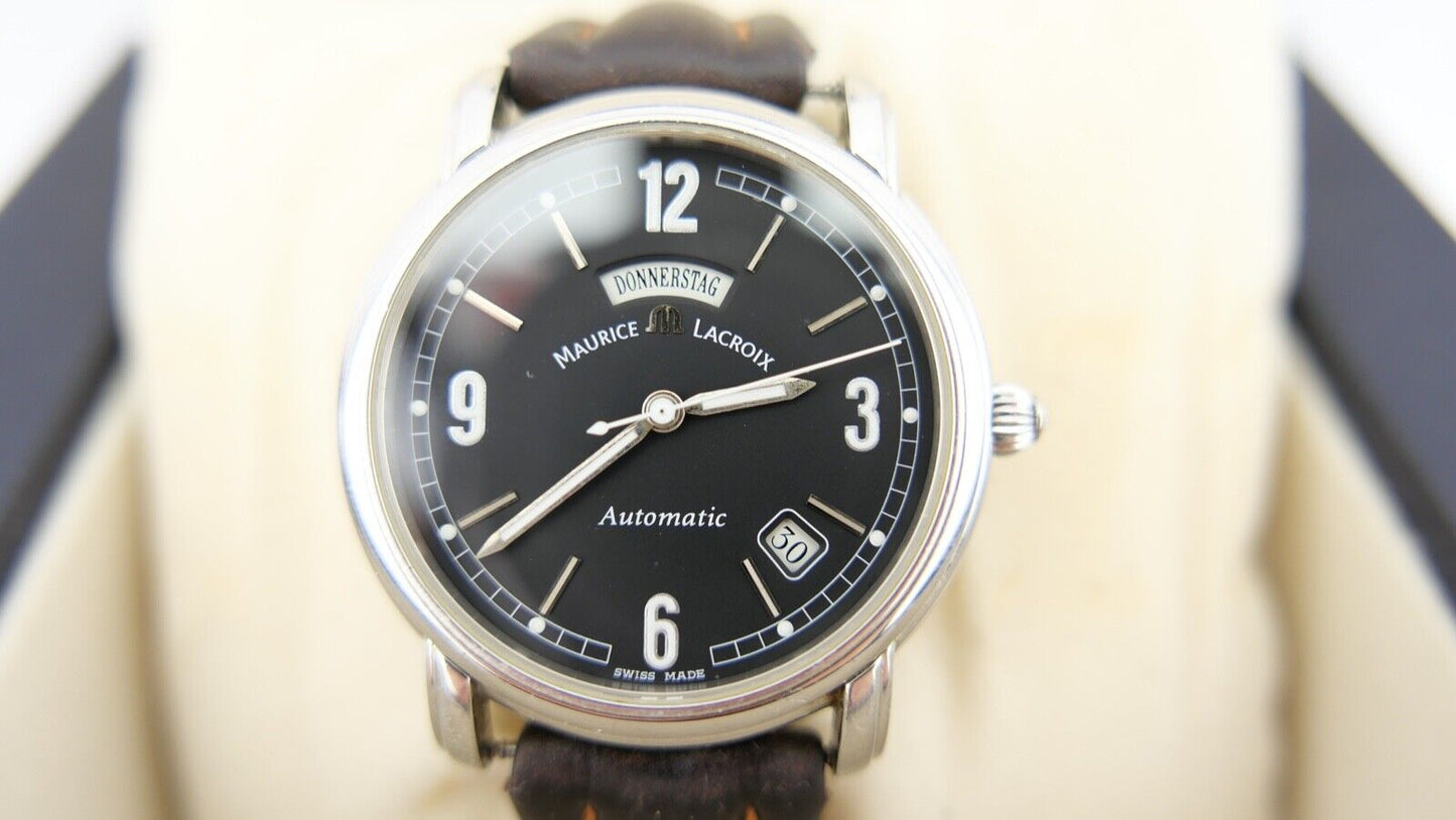Maurice Lacroix Pontos 09777 Automatic Herren Uhr Day Date Edelstahl Eta 2836-2 - Antikhandel-Stuttgart