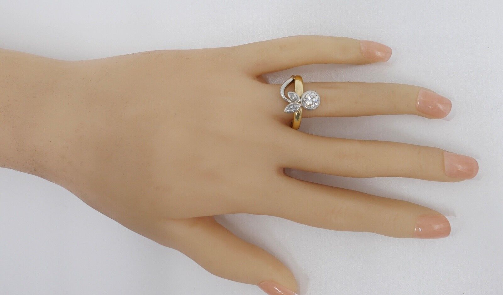 JACOBI Floraler Bicolor 750 18K Gold & 950 Platin Ring Brillant 1,06 Ct Gr.54-55 - Antikhandel-Stuttgart