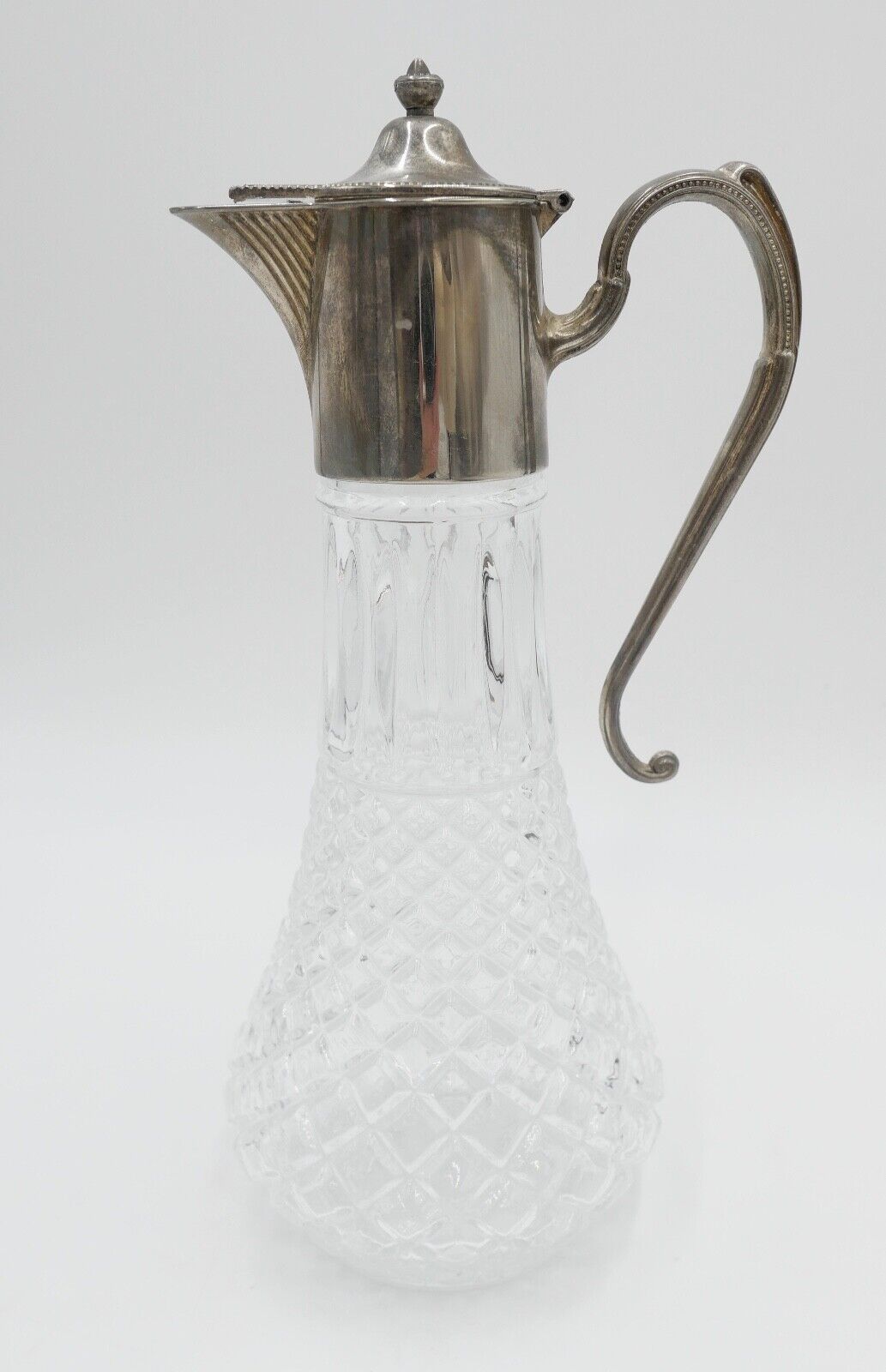 Karaffe E.P. Zinc / Zink versilbert Diamond cut Glass made in England - Antikhandel-Stuttgart