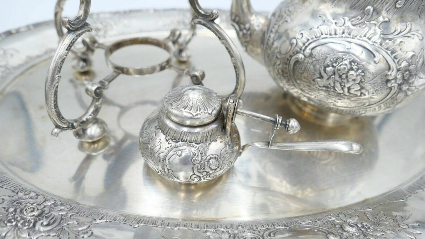 XL Jugendstil Kaffee Tee Service " Friedrich Reusswig Hanau " 800 Silber 6 KG - Antikhandel-Stuttgart