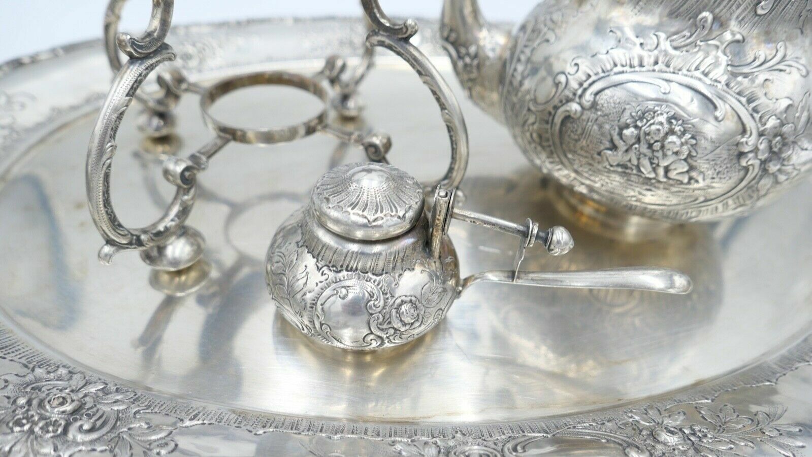 XL Jugendstil Kaffee Tee Service " Friedrich Reusswig Hanau " 800 Silber 6 KG - Antikhandel-Stuttgart